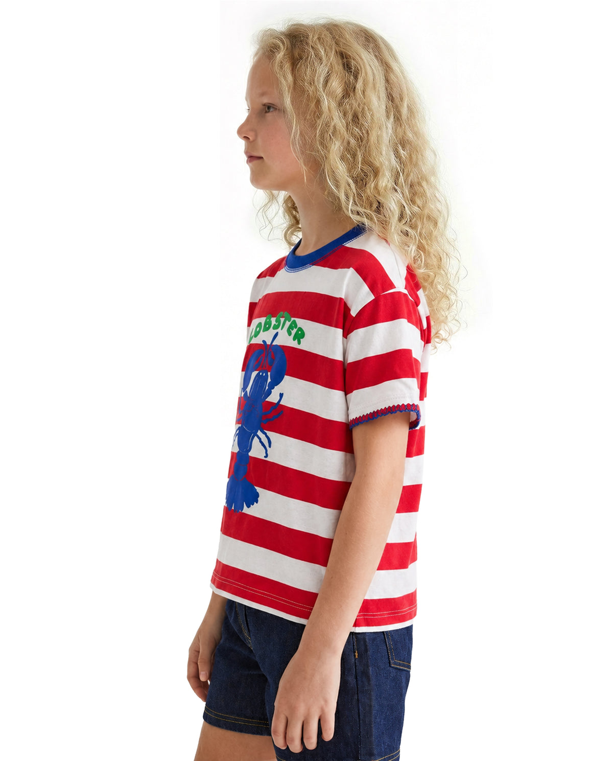 Girls Flame Scarlet Striped Regular-Fit Cotton T-Shirt