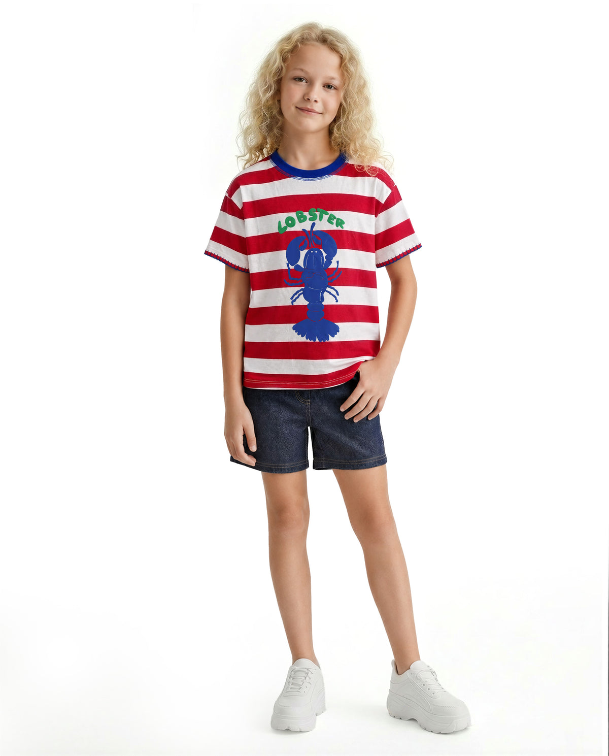 Girls Flame Scarlet Striped Regular-Fit Cotton T-Shirt