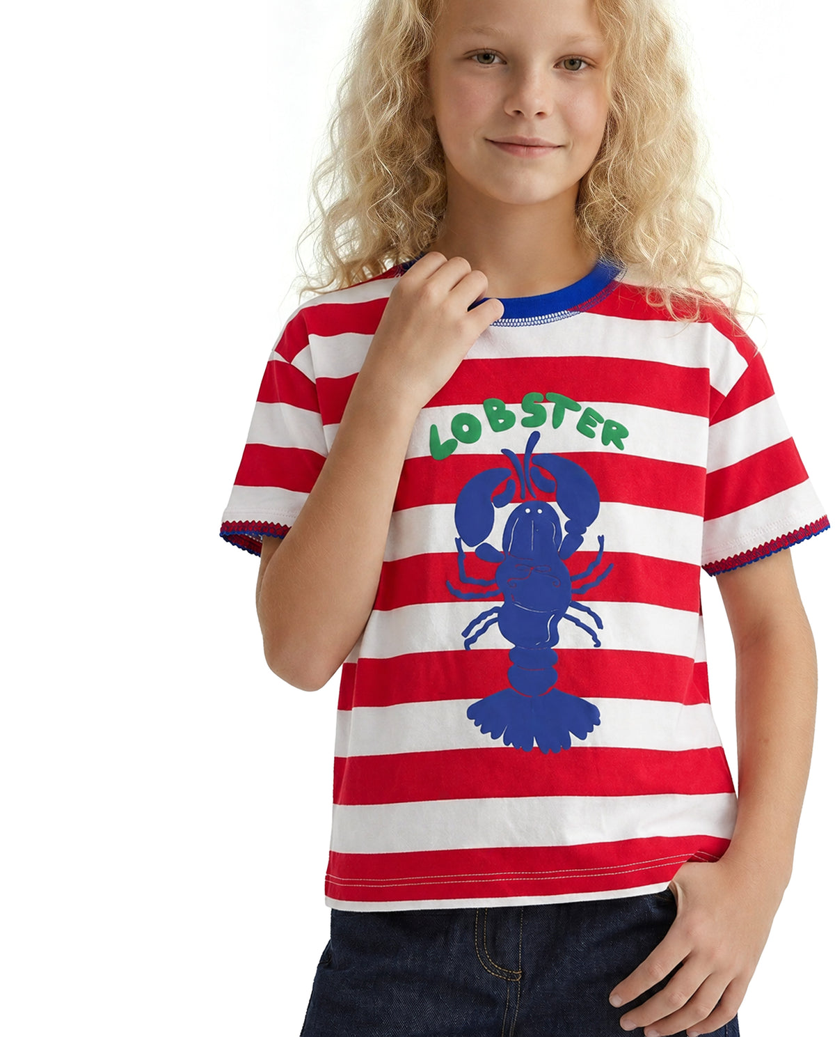 Girls Flame Scarlet Striped Regular-Fit Cotton T-Shirt