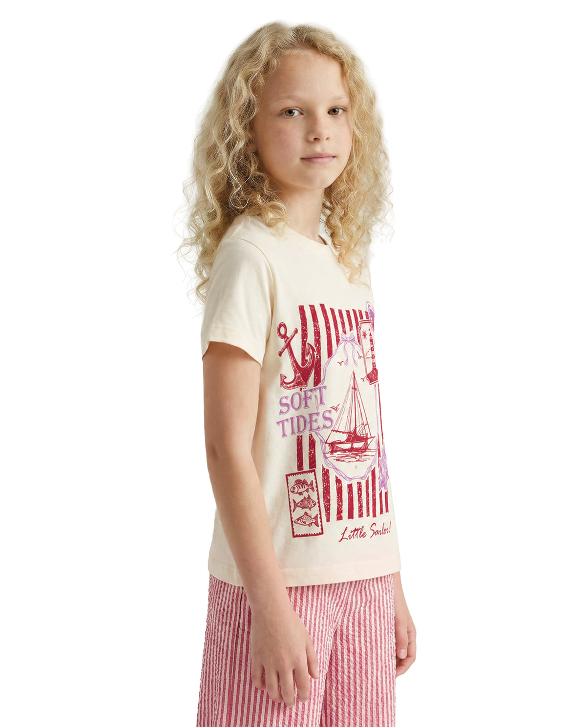 Girls Anchor Truefit Off White Printed Regular Fit T-Shirt