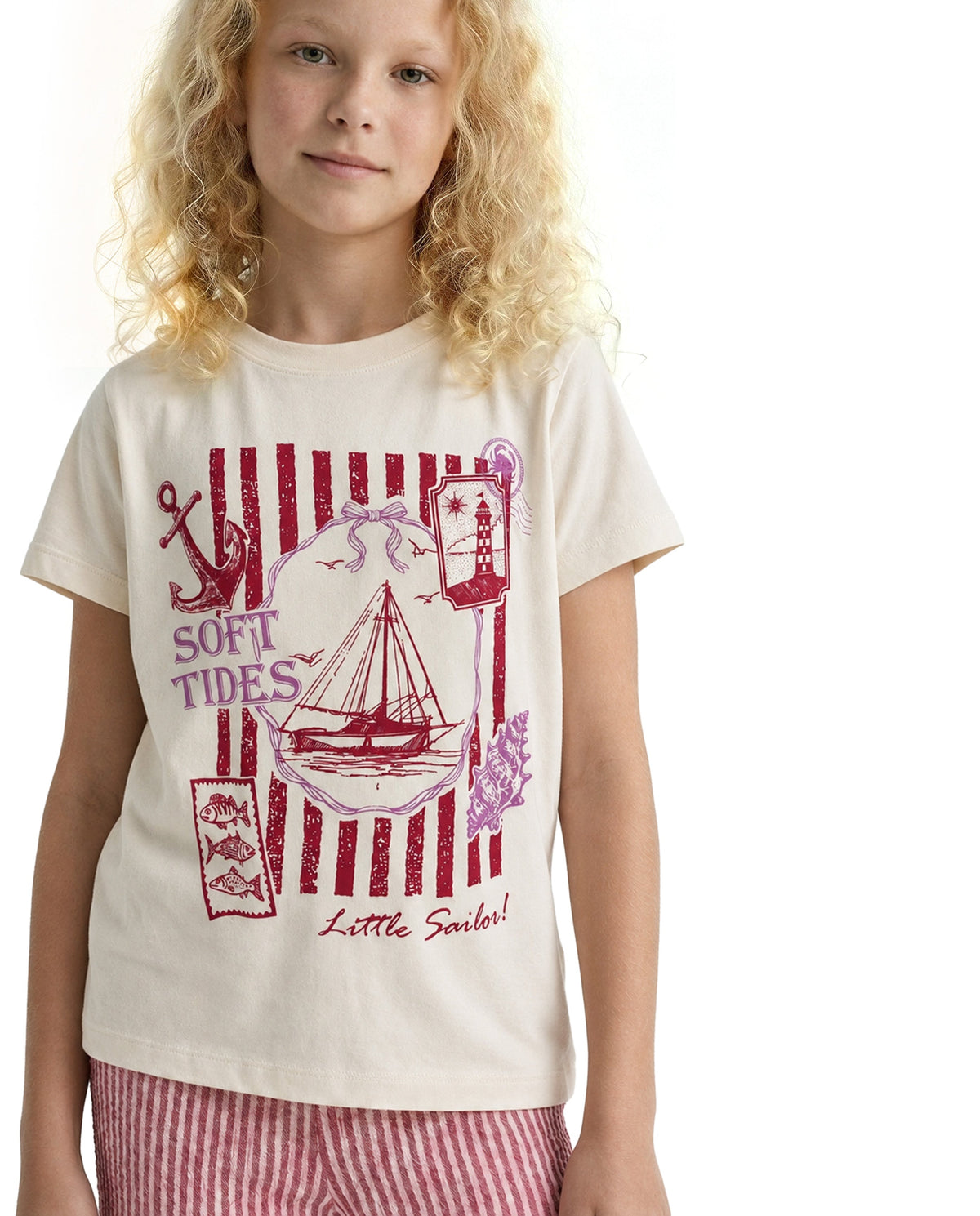 Girls Anchor Truefit Off White Printed Regular Fit T-Shirt