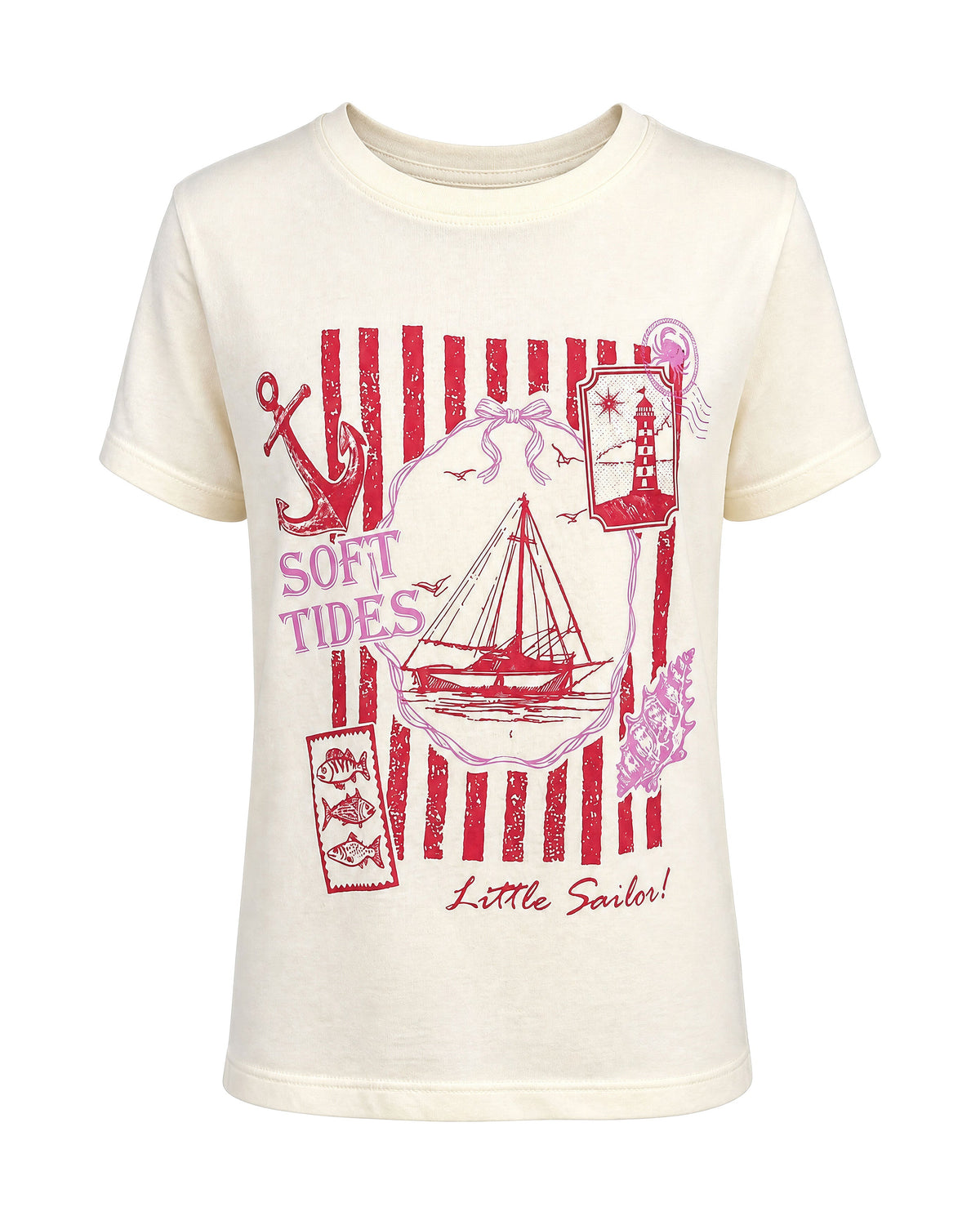 Girls Anchor Truefit Off White Printed Regular Fit T-Shirt