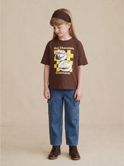 Girls Choco Brown Printed Regular Fit T-Shirt