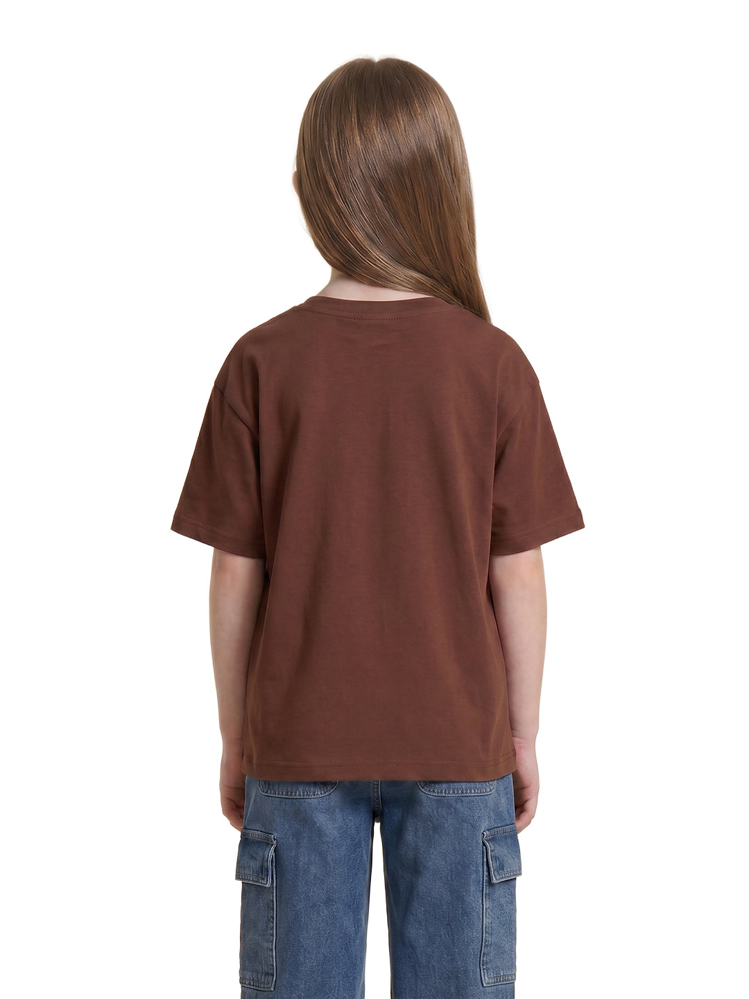 Girls Choco Brown Printed Regular Fit T-Shirt