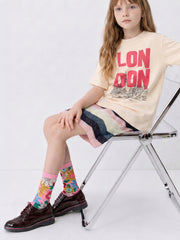 Girls Ecru Printed Regular Fit Cotton T-Shirt