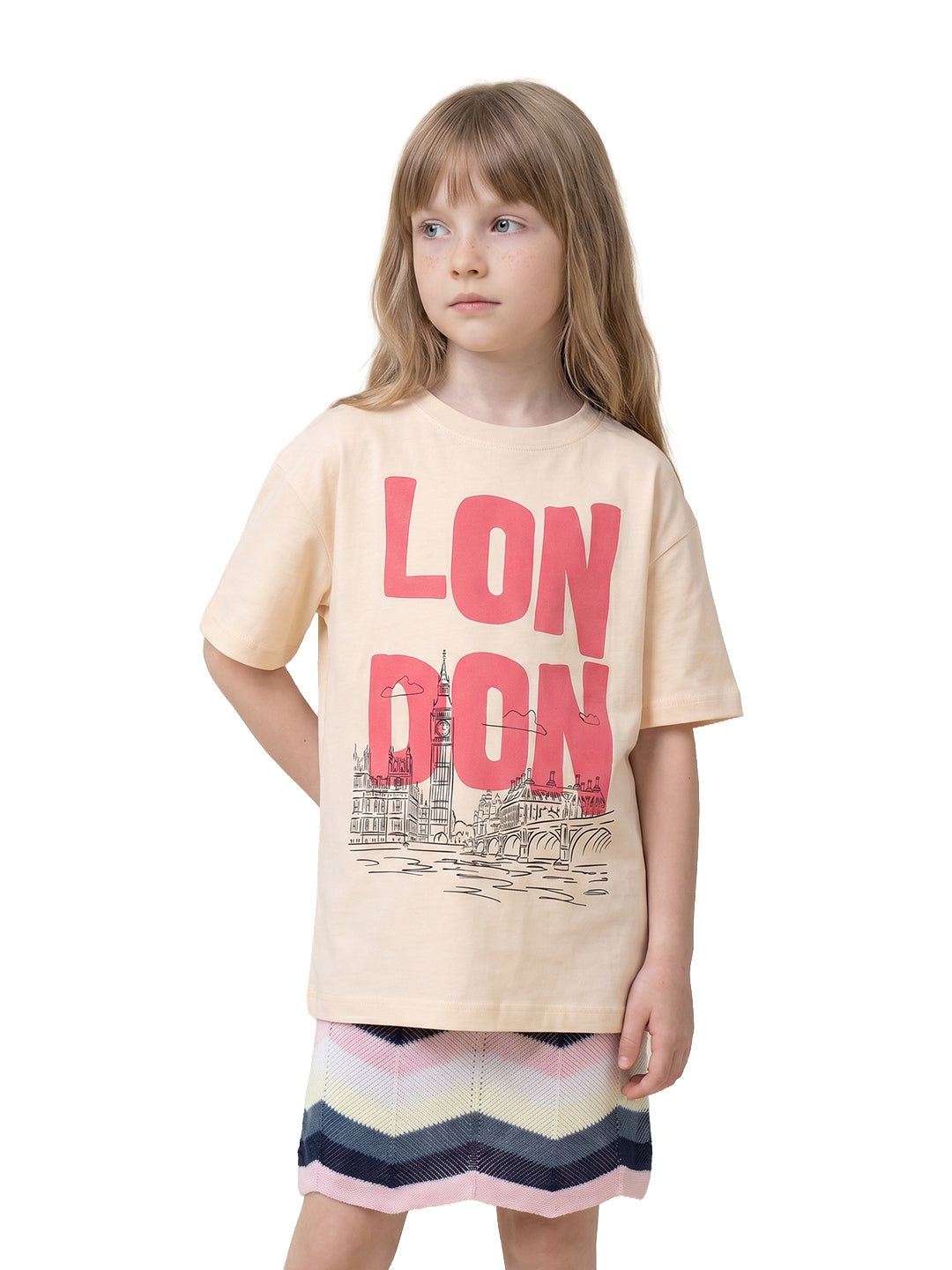 Girls London Roomy Off White Printed Regular Fit T-Shirt