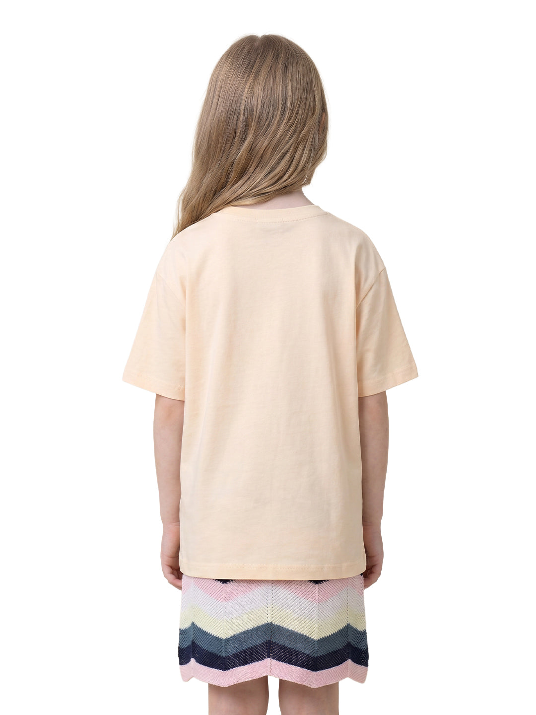 Girls Ecru Printed Regular Fit Cotton T-Shirt