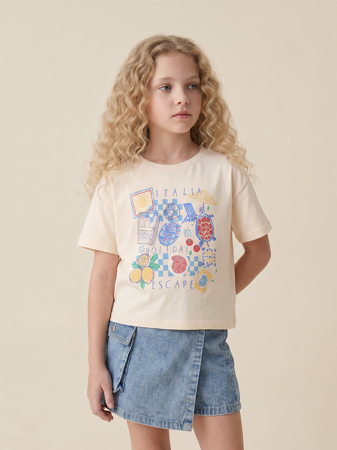 Girls Ecru Minibox Casual T-Shirt