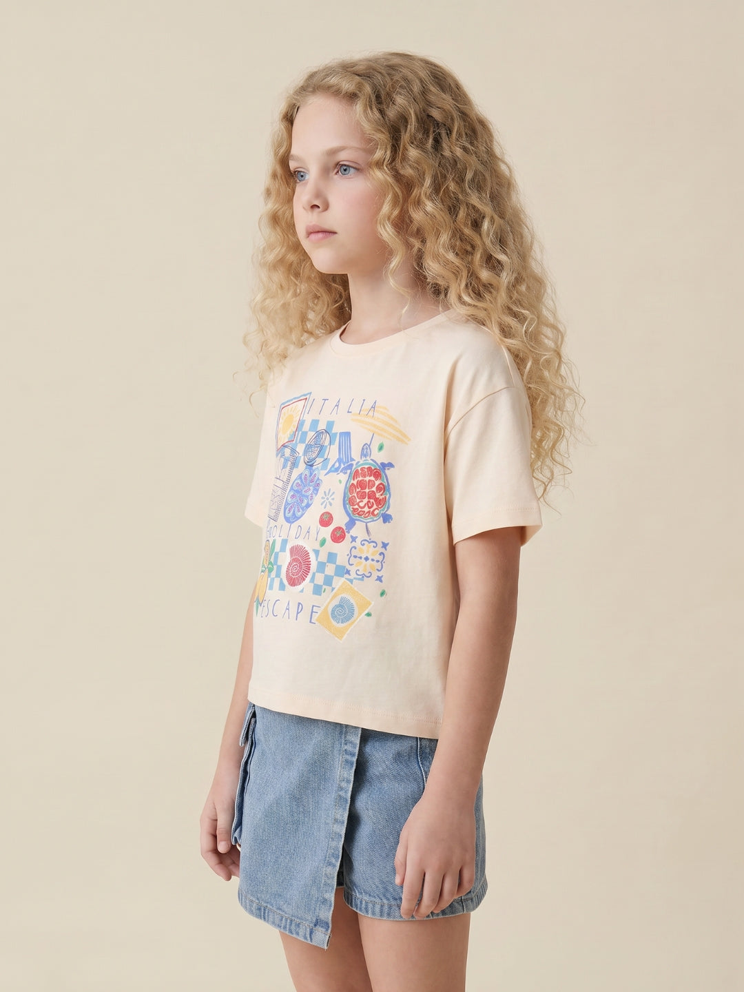 Girls Ecru Minibox Casual T-Shirt