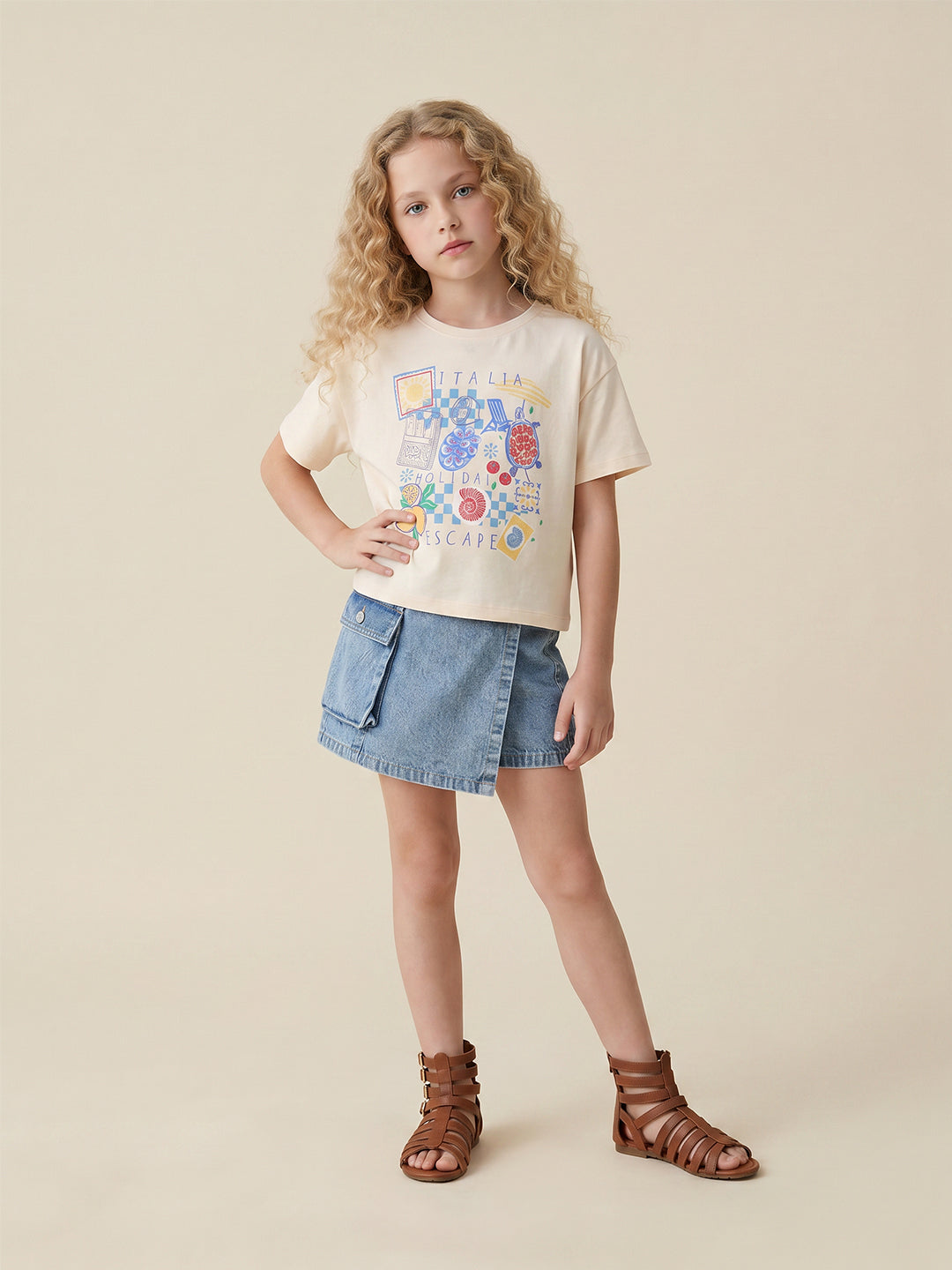 Girls Ecru Minibox Casual T-Shirt