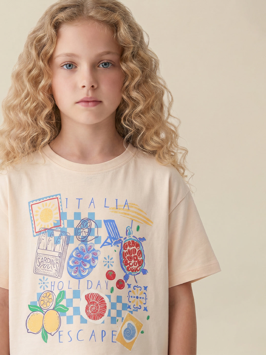 Girls Ecru Minibox Casual T-Shirt