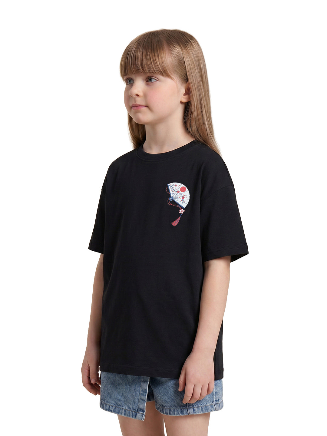 Girls Tokyo Roomy Black Printed Regular Fit T-Shirt