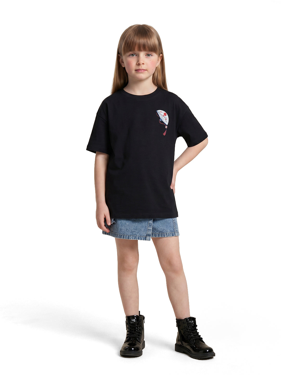 Girls Tokyo Roomy Black Printed Regular Fit T-Shirt