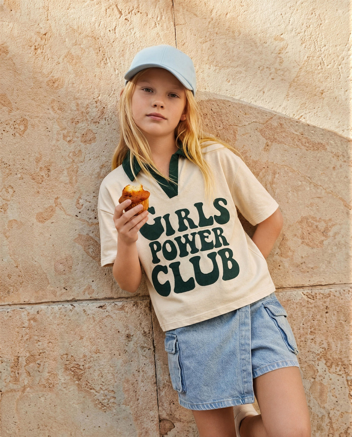 Girls Girl Club Beige Printed Regular Fit T-Shirt