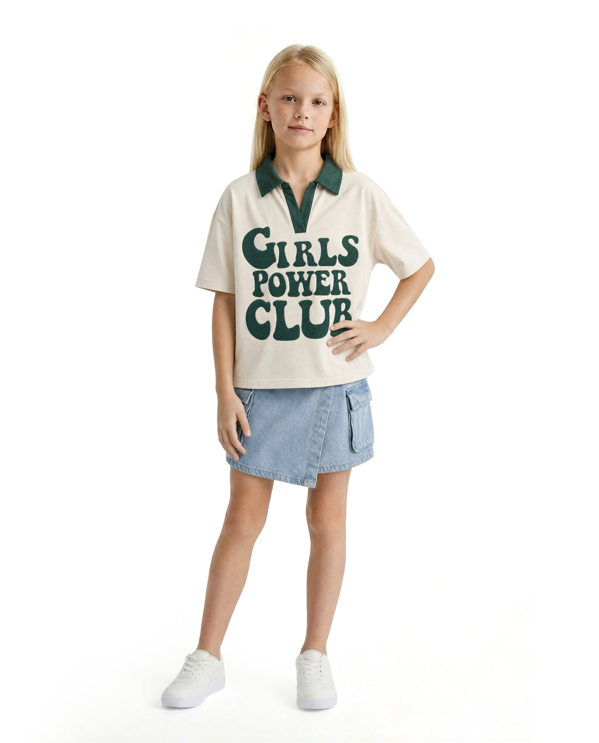 Girls Girl Club Beige Printed Regular Fit T-Shirt