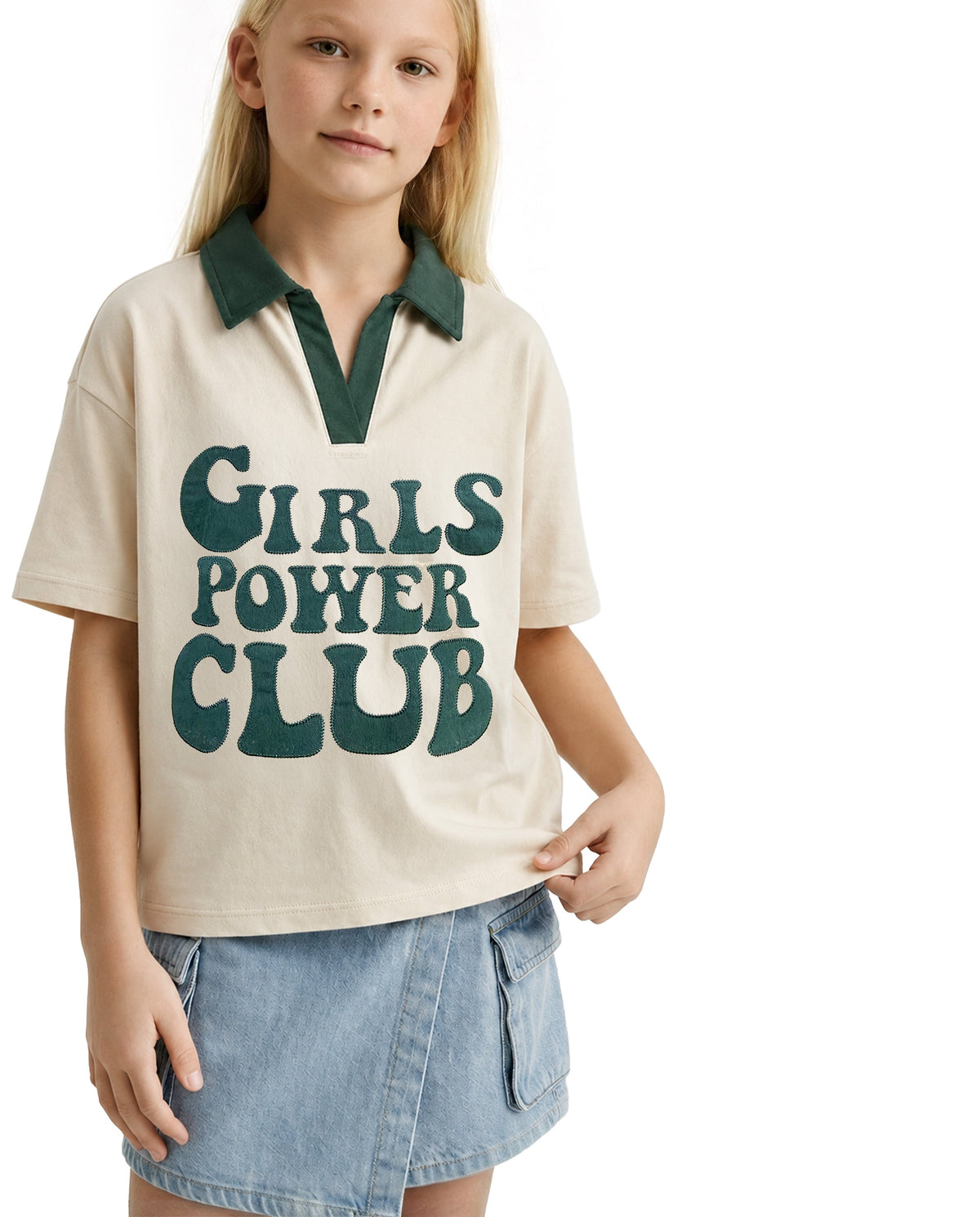 Girls Girl Club Beige Printed Regular Fit T-Shirt
