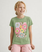 Girls Bloom Truefit Green Floral Print Regular Fit T-Shirt