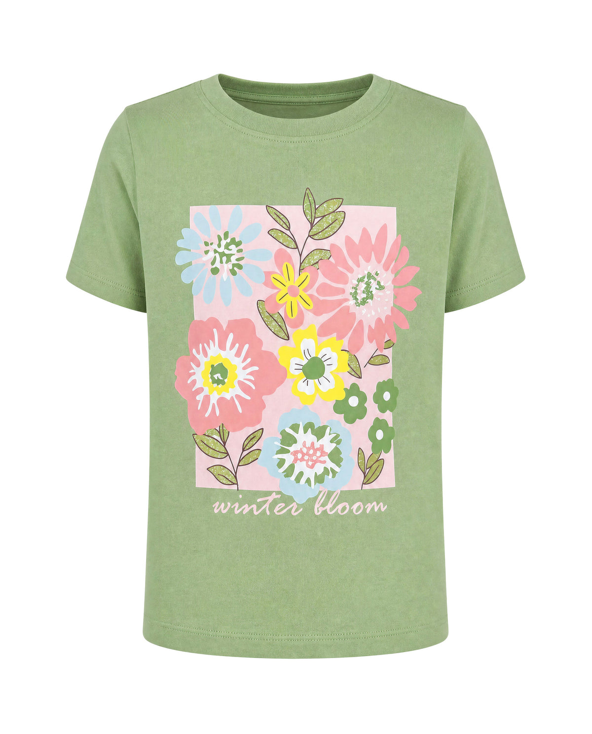 Girls Bloom Truefit Green Floral Print Regular Fit T-Shirt