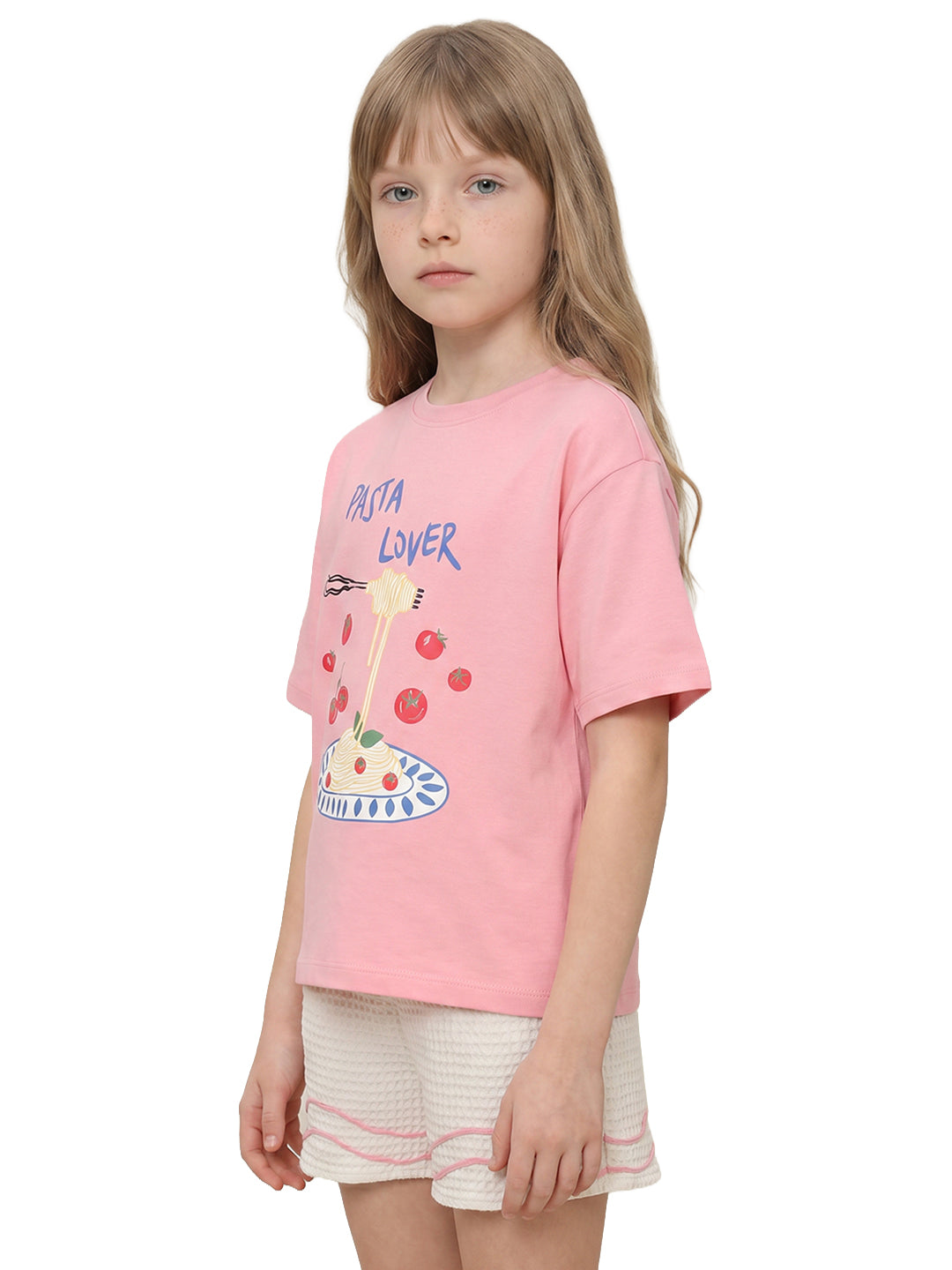 Girls Pastaclub Roomy Pink Printed Regular Fit T-Shirt