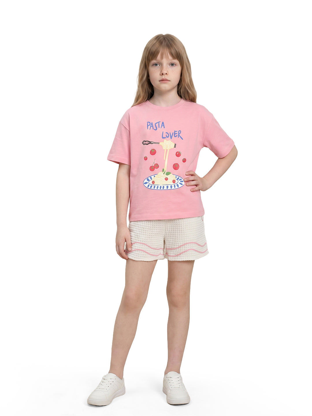 Girls Pastaclub Roomy Pink Printed Regular Fit T-Shirt