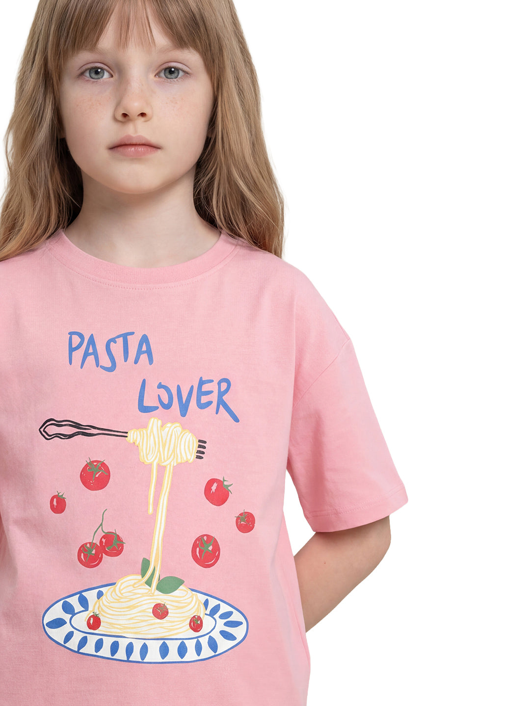 Girls Pastaclub Roomy Pink Printed Regular Fit T-Shirt