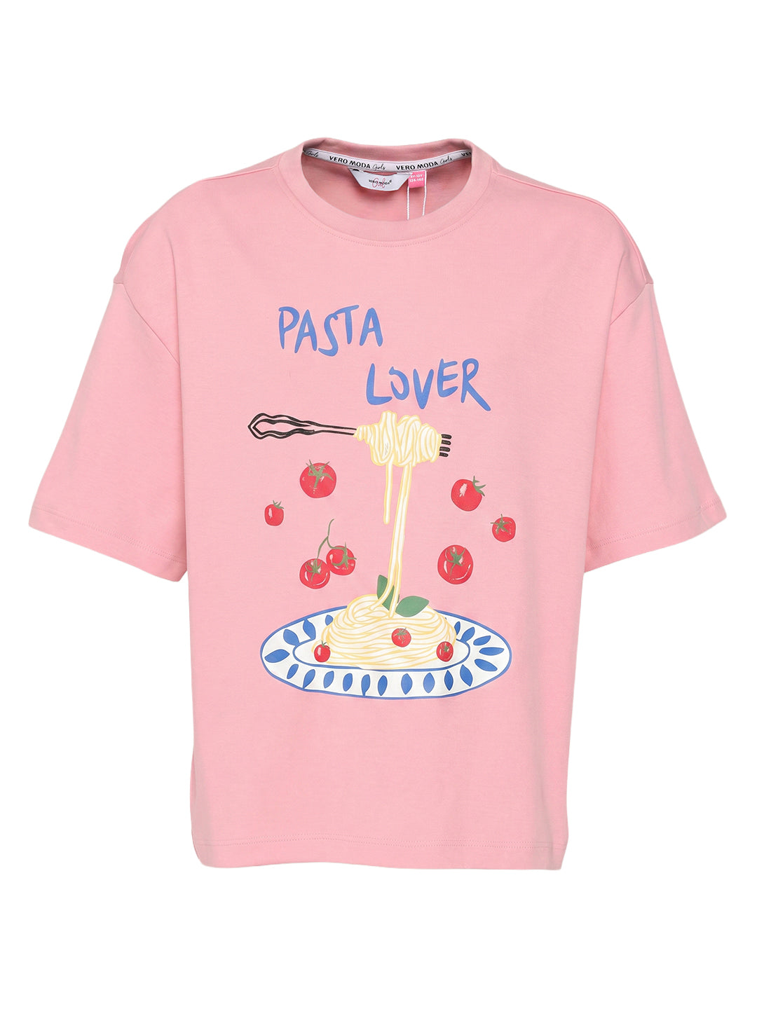 Girls Pastaclub Roomy Pink Printed Regular Fit T-Shirt