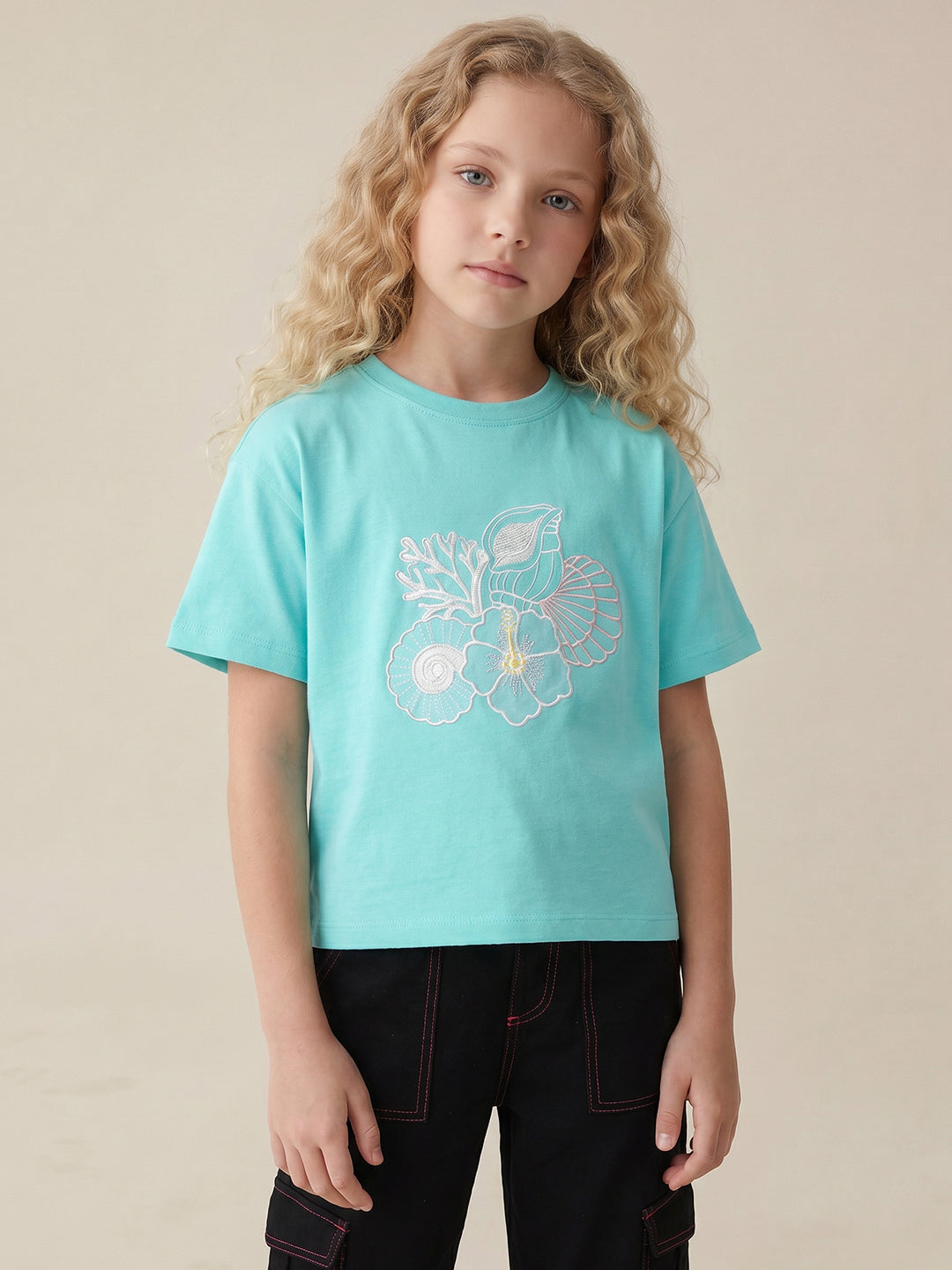 Girls Pool Blue Minibox Casual T-Shirt