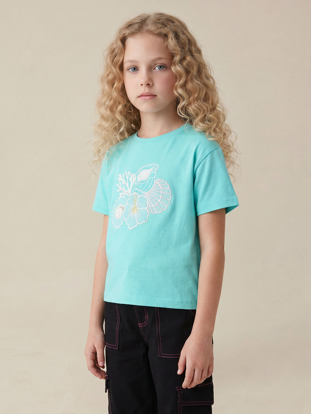 Girls Pool Blue Minibox Casual T-Shirt