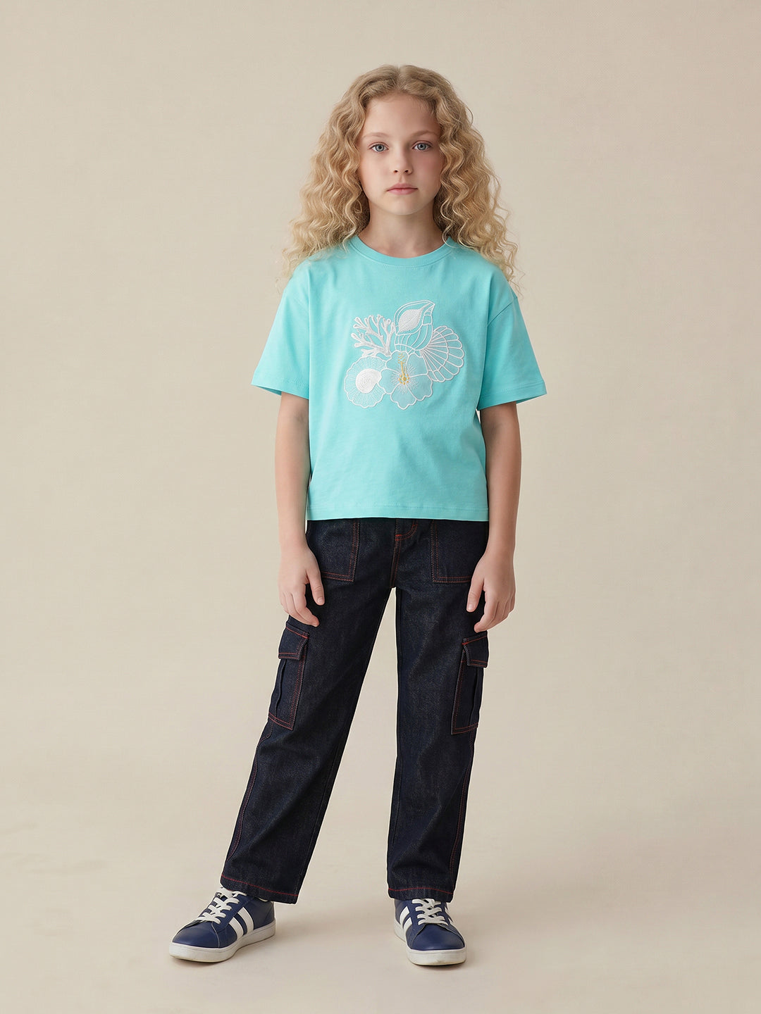Girls Pool Blue Minibox Casual T-Shirt