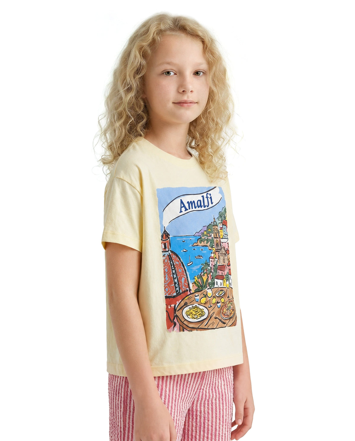 Girls Amalfi Yellow Printed Regular Fit T-Shirt