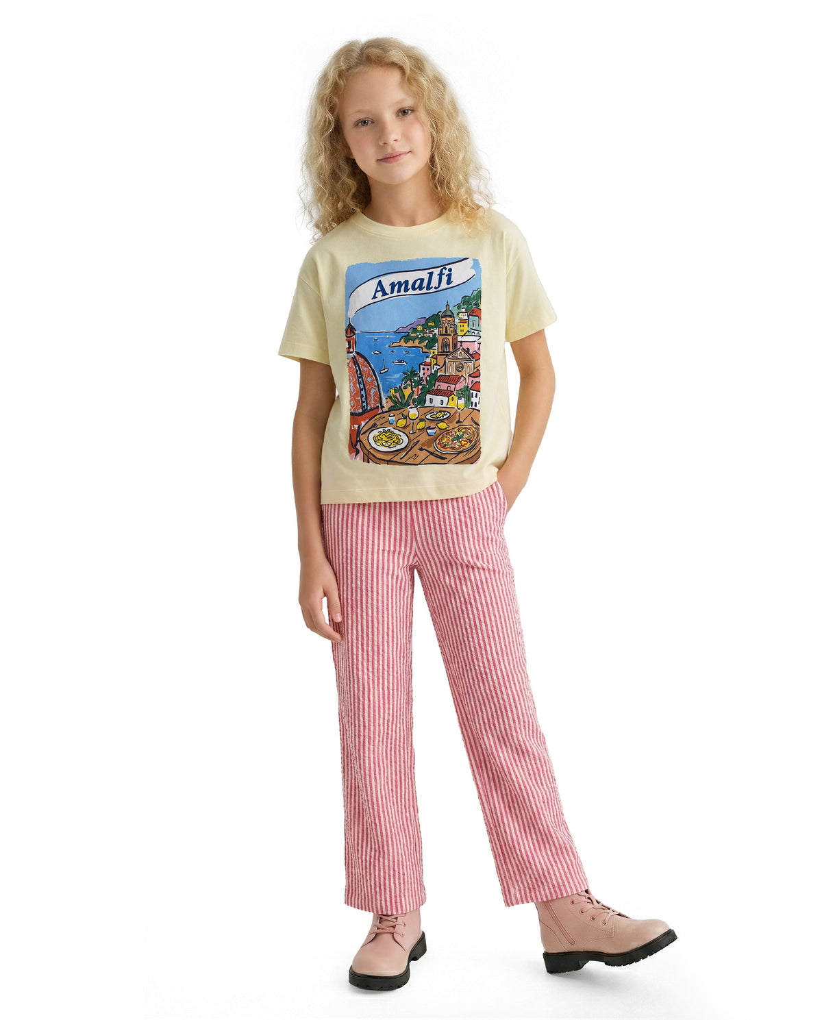 Girls Amalfi Yellow Printed Regular Fit T-Shirt
