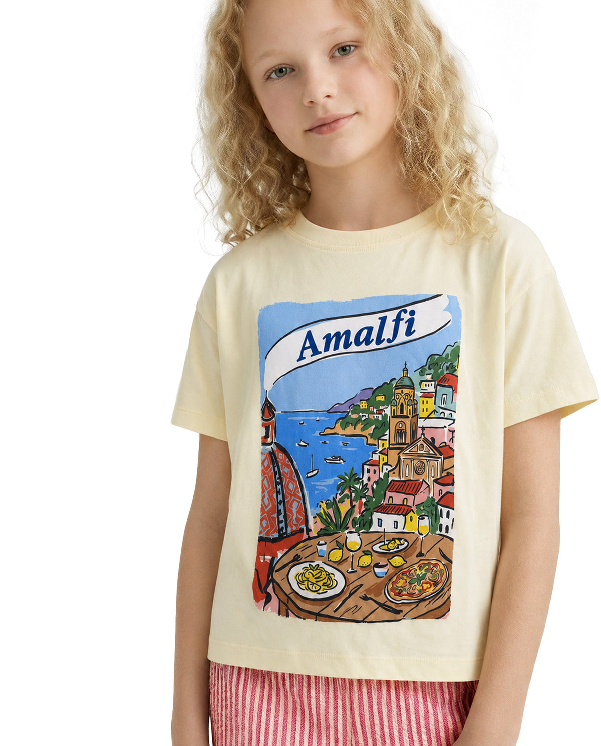 Girls Amalfi Yellow Printed Regular Fit T-Shirt