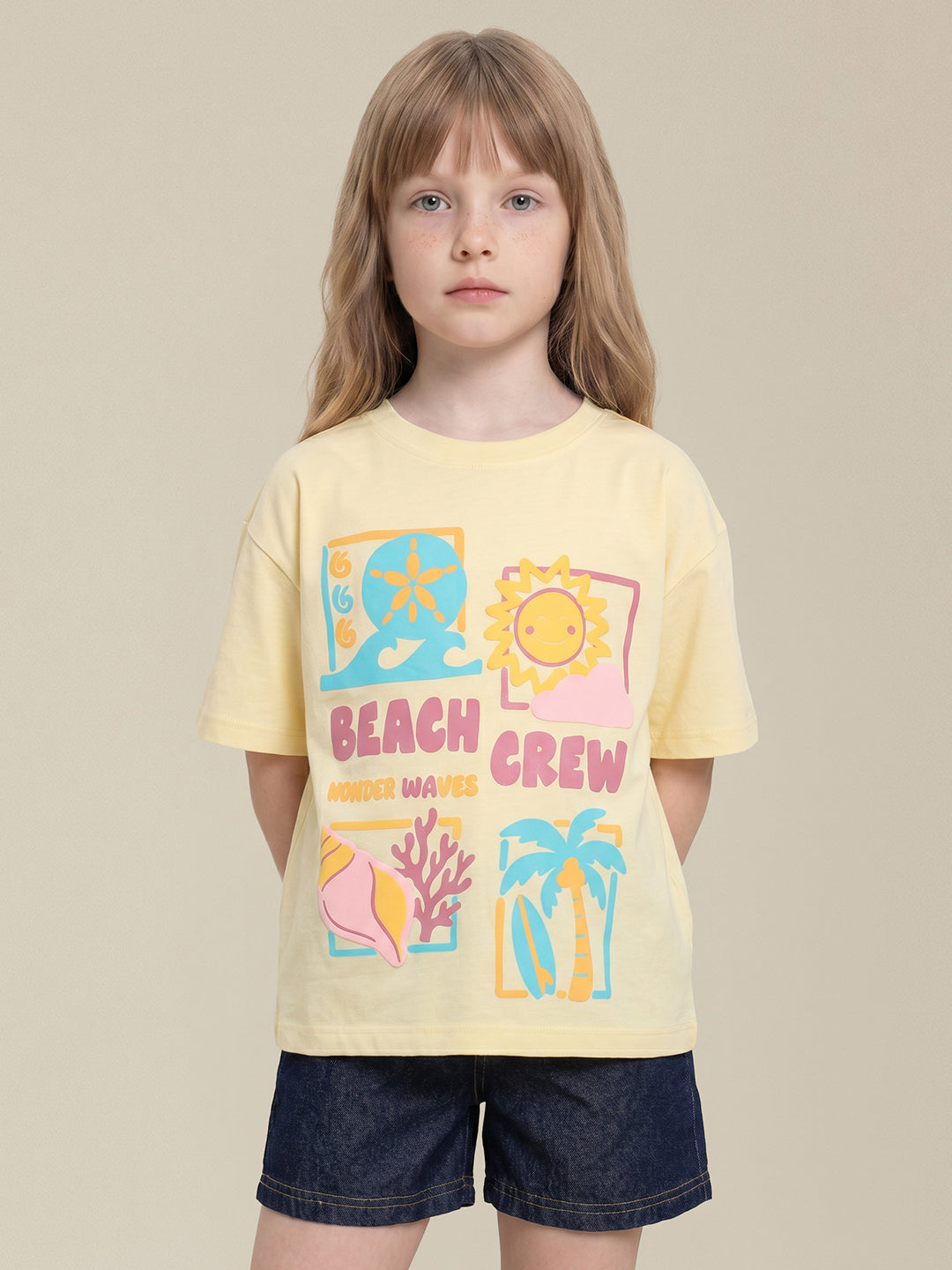 Girls Pale Banana Roomy Fit Casual T-Shirt
