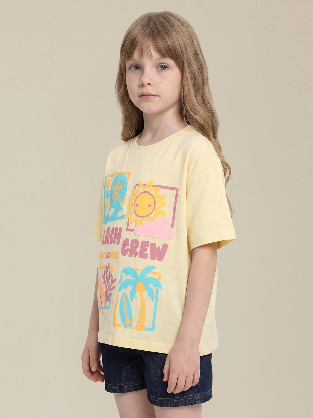 Girls Pale Banana Roomy Fit Casual T-Shirt