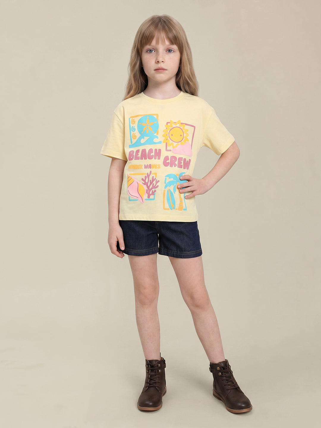 Girls Pale Banana Roomy Fit Casual T-Shirt