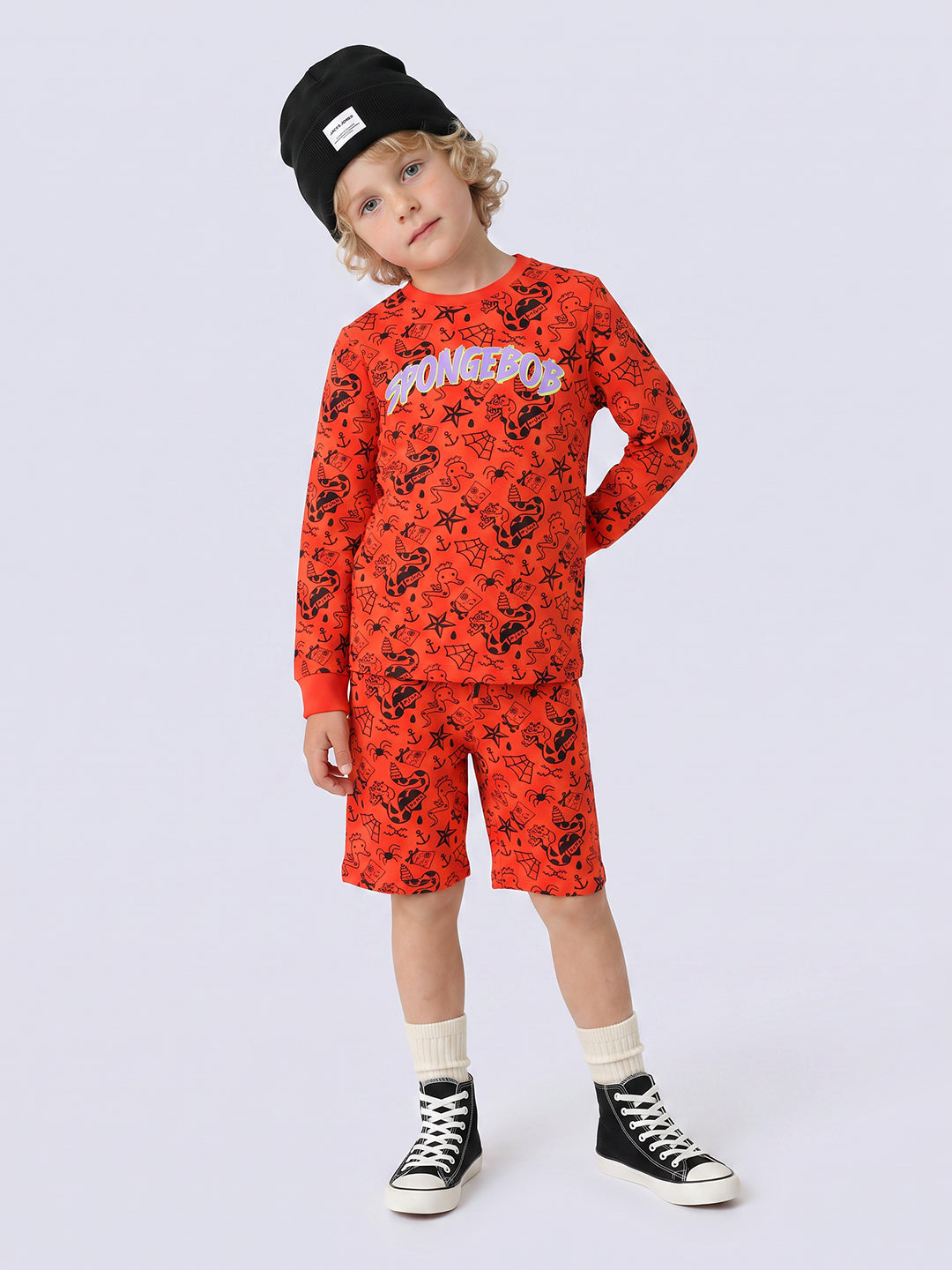 Jack & Jones Jr. Sponge Doodle Shorts Tangerine Tango