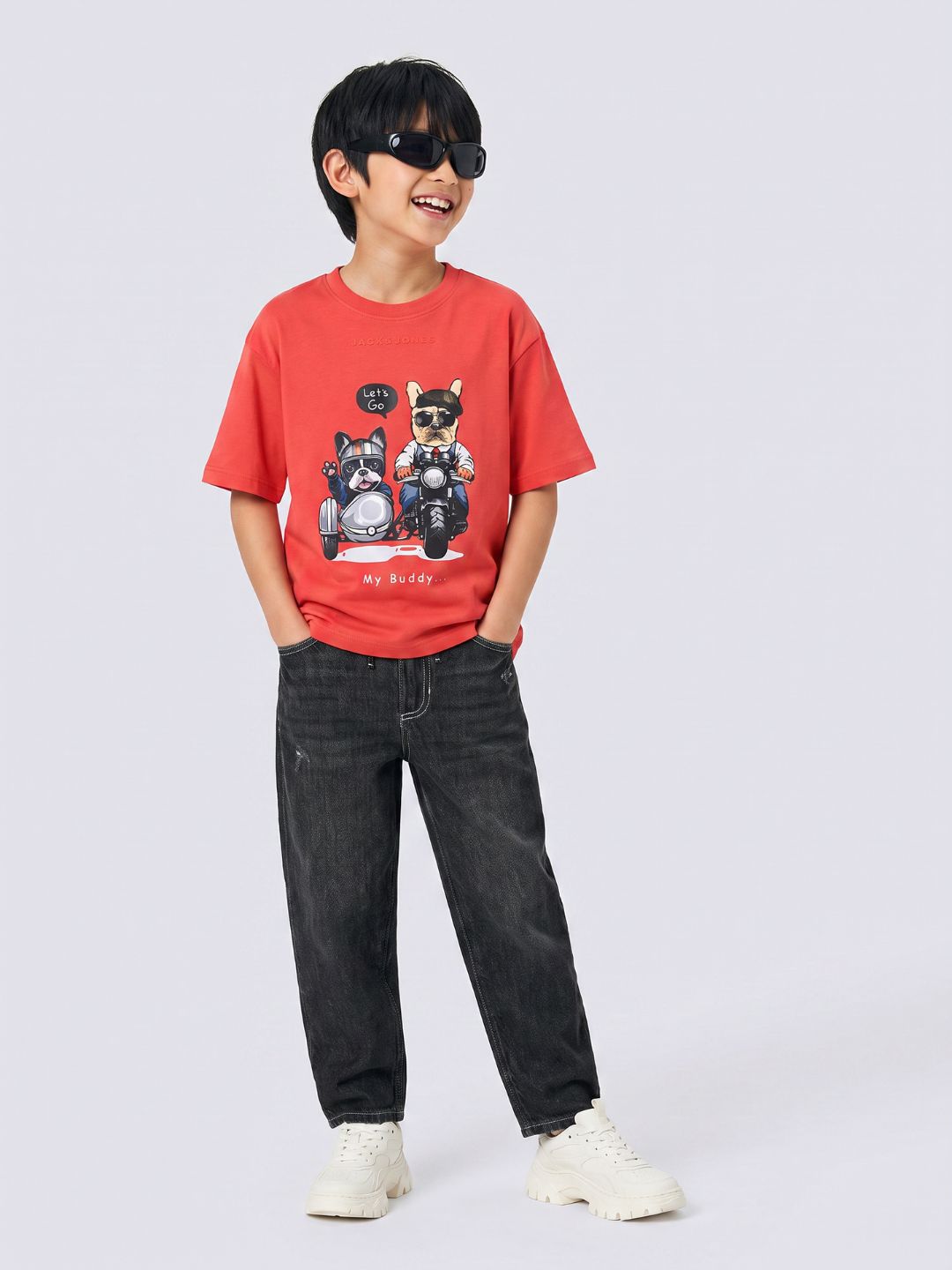 BFFS Printed T-Shirt for Boys – Red Clay Oversized Fit