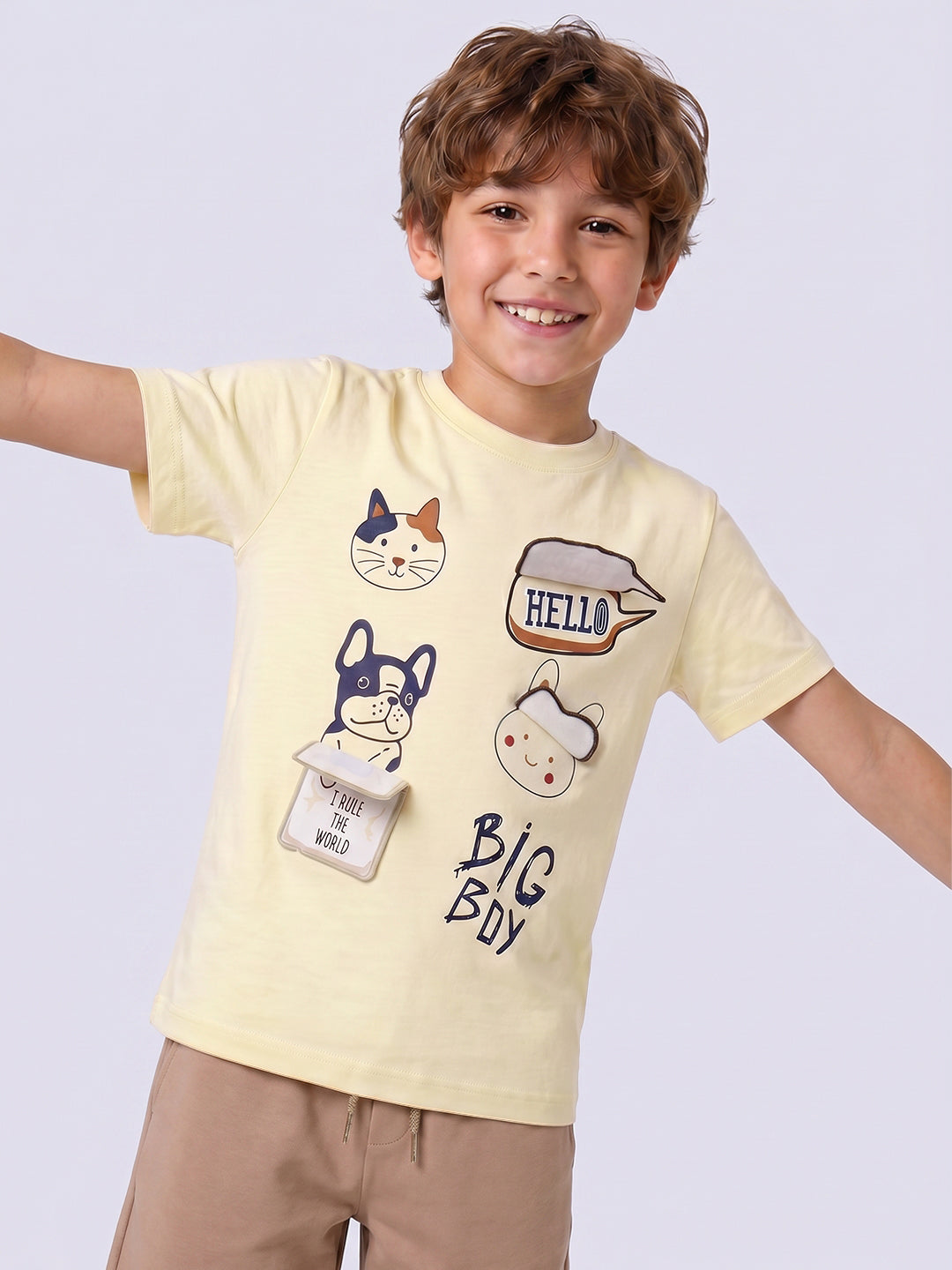 BIG BOY Yellow Graphic Cotton T-Shirt for Boys