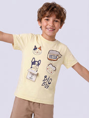 BIG BOY Yellow Graphic Cotton T-Shirt for Boys