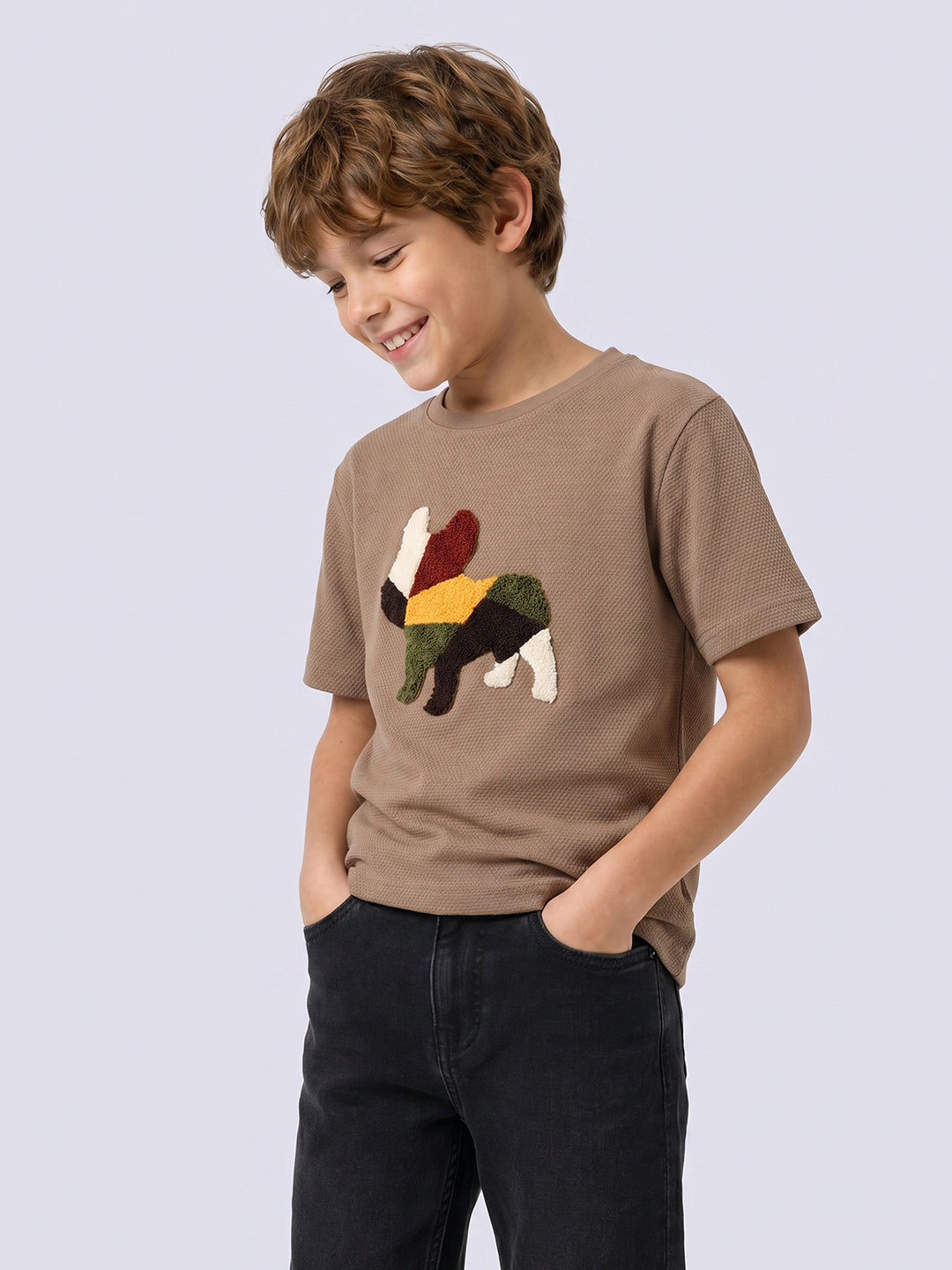 BUBBLE DOG Brown Cotton Printed T-Shirt for Boys