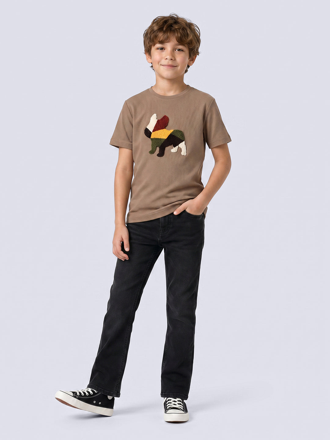 BUBBLE DOG Brown Cotton Printed T-Shirt for Boys