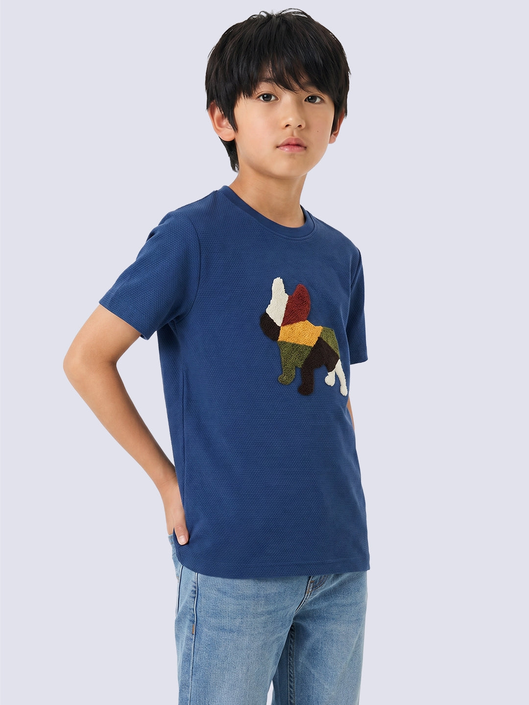 BUBBLE DOG Navy Blue Cotton Printed T-Shirt for Boys