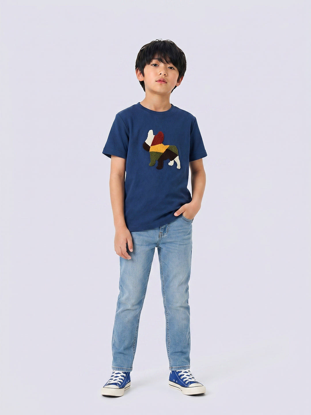 BUBBLE DOG Navy Blue Cotton Printed T-Shirt for Boys