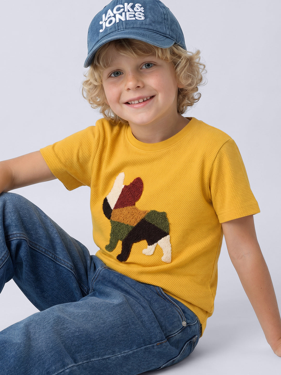 BUBBLE DOG Yellow Textured Cotton T-Shirt for Boys