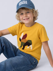 BUBBLE DOG Yellow Textured Cotton T-Shirt for Boys