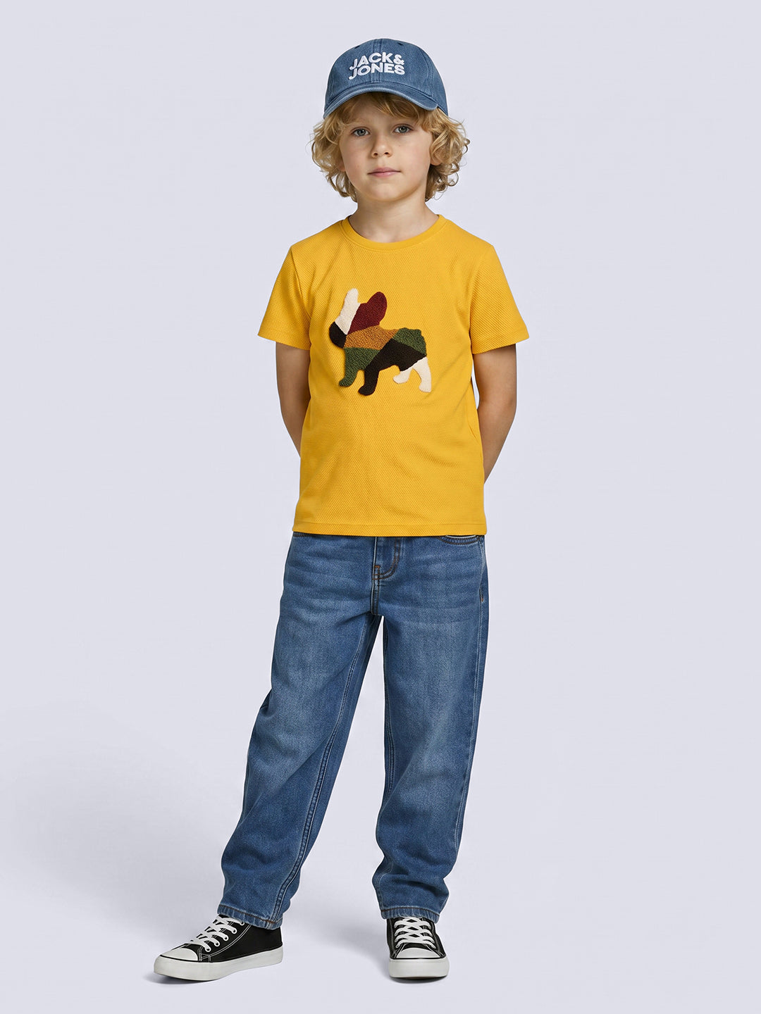 BUBBLE DOG Yellow Textured Cotton T-Shirt for Boys