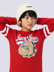 BUZZ Red Graphic Cotton Long Sleeve T-Shirt for Boys