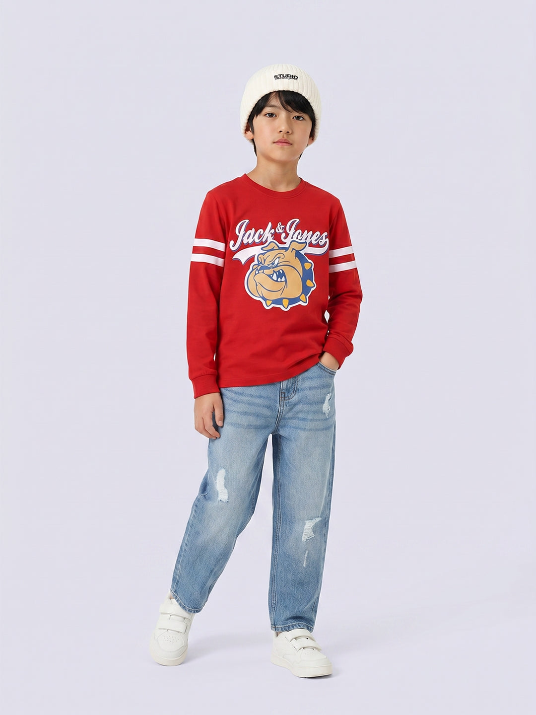 BUZZ Red Graphic Cotton Long Sleeve T-Shirt for Boys