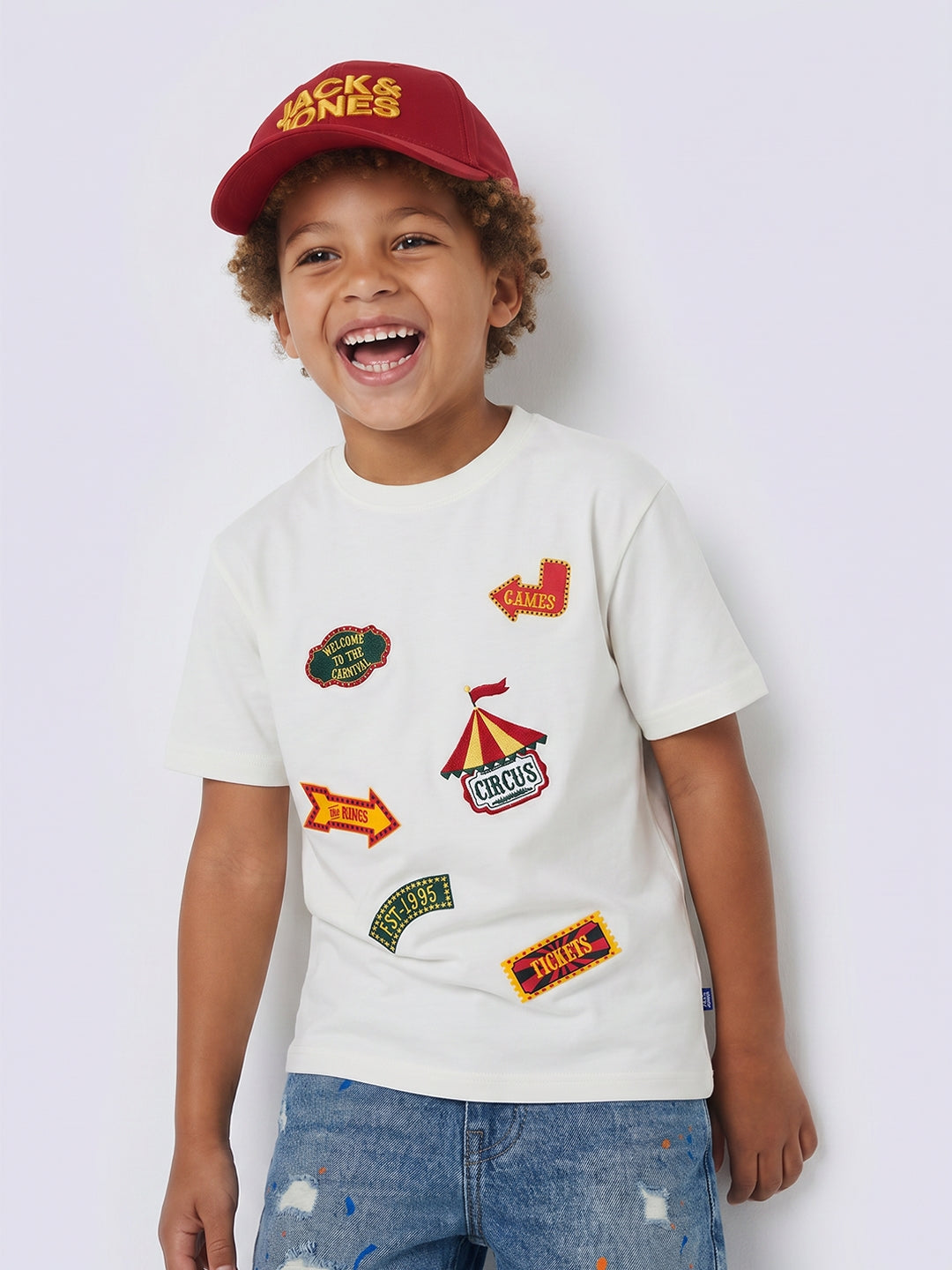 EMBRIT White Graphic Patch Cotton T-Shirt for Boys