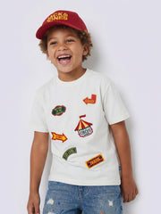 EMBRIT White Graphic Patch Cotton T-Shirt for Boys